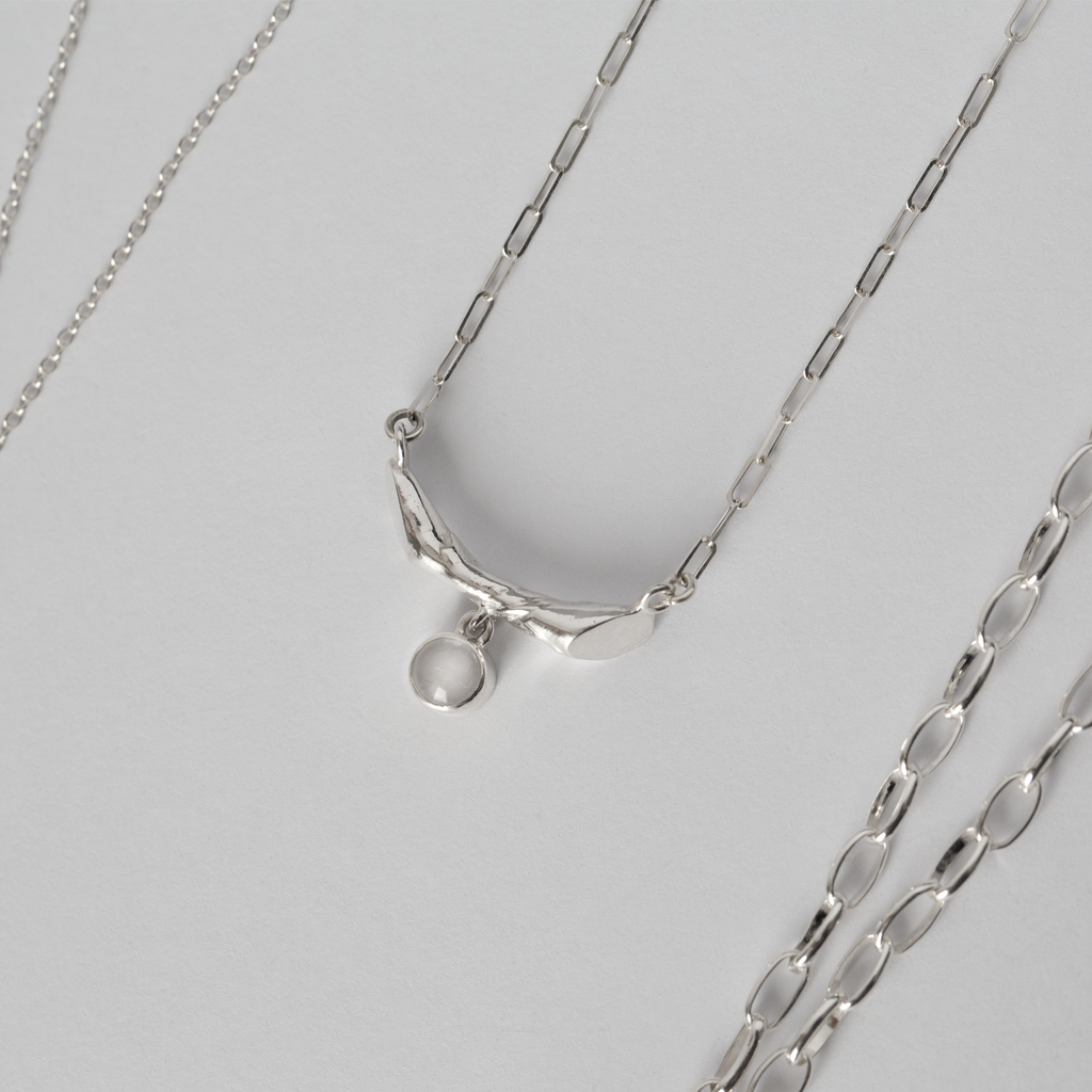Fuse Necklace in recycled sterling silver and ethically sourced clear quartz.