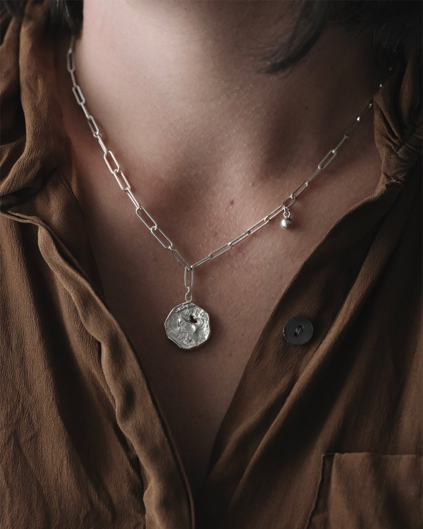 Eroded Coin & Sphere Necklace